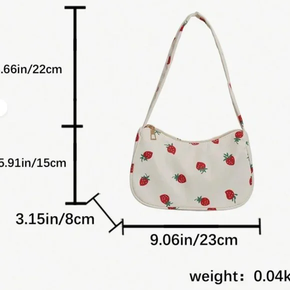 White Shoulder Bag with Red Strawberry Print 🍓 - Picture 3 of 3